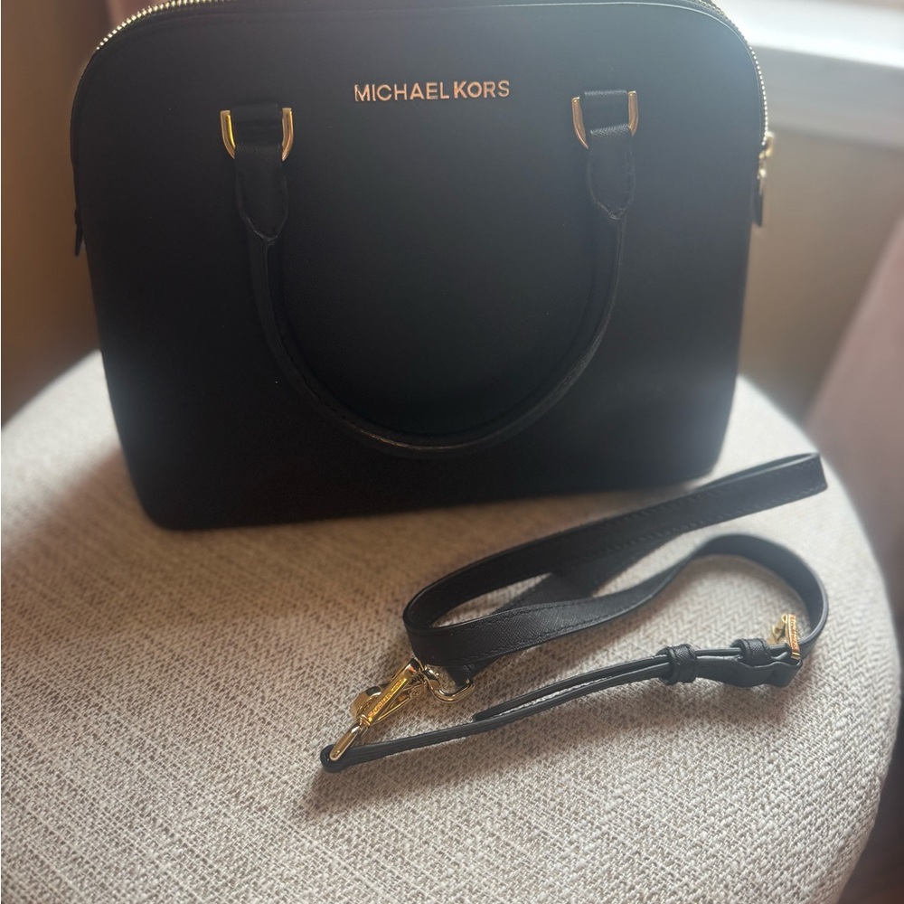 Michael Kors Black Satchel Bag with Gold Accents